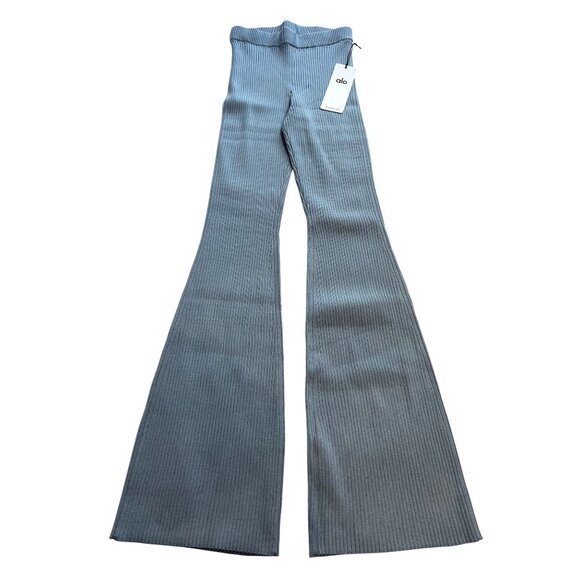 ALO Yoga Denim Knit High-Waist Flare Pant in Celestial Blue - Picture 1 of 6